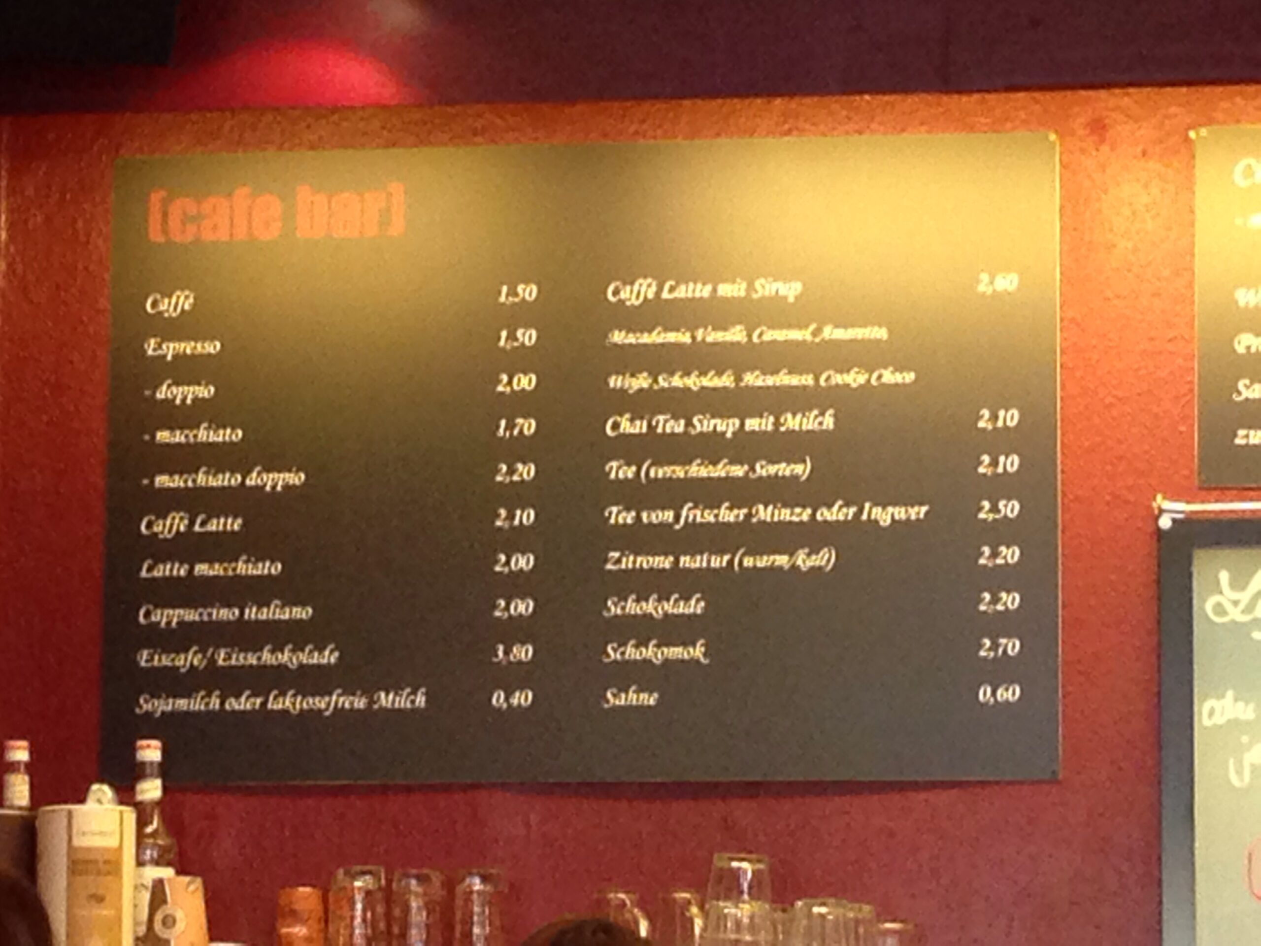 cafe bar amazing menu